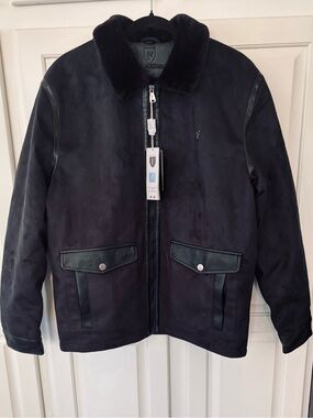 NEW W/ TAGS! Ferrari Men's Black Suede Flight Jacket w/ Shearling Collar Sz: XL
